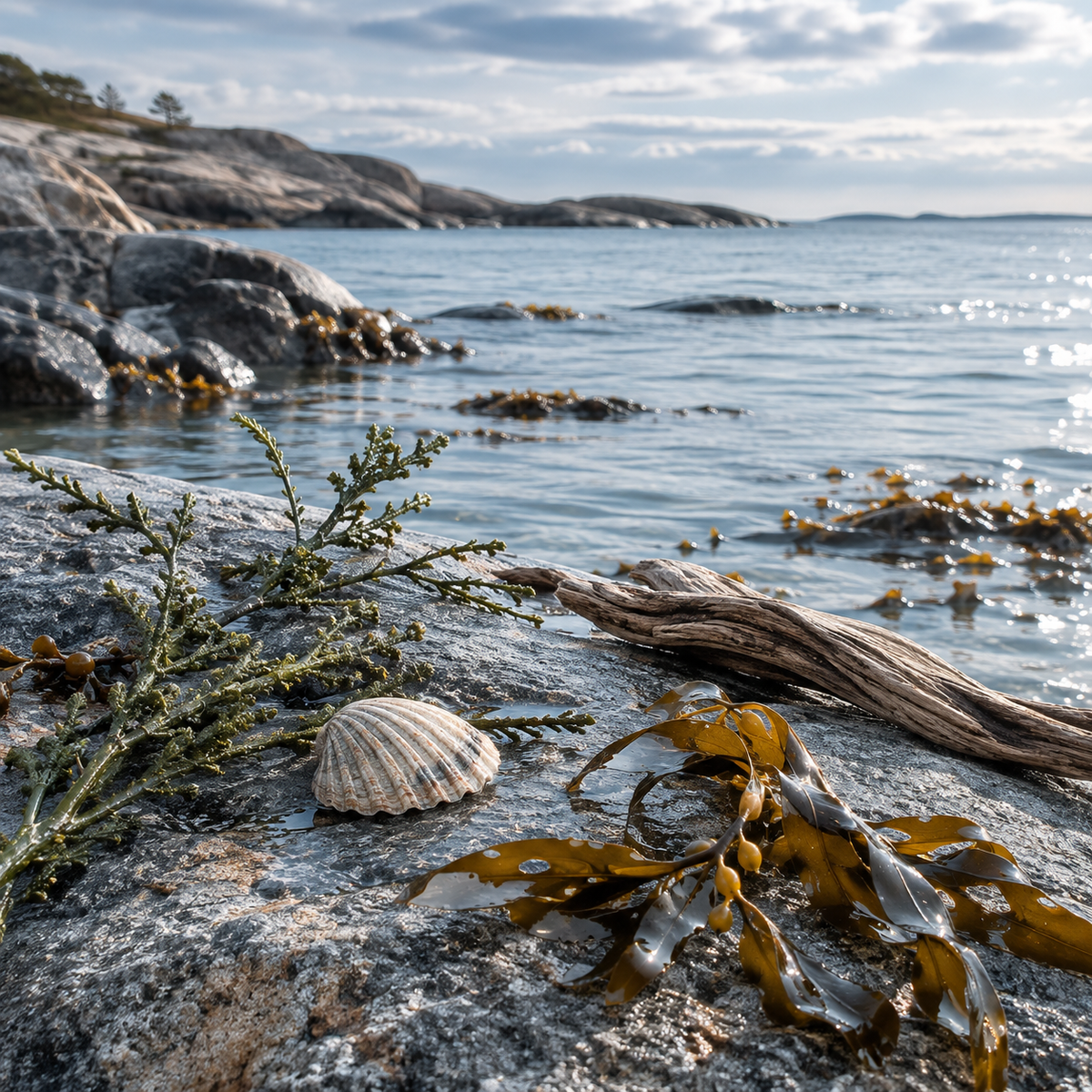 Herrparfym Akvatisk & Marin: klippor vid havet, snäcka och sjögräs